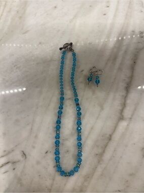 Blue Crystal Bead Necklace and Earring Set